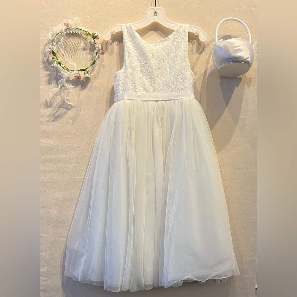 David's Bridal White A-Line Sleeveless Scoop Neck Dress-Size 8